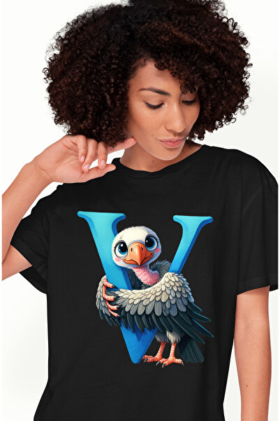 StoryGift Romania Tricou Femei cu un vultur plesuv cu litera "V", ilustratie, pentru copii, scoala BLK_L