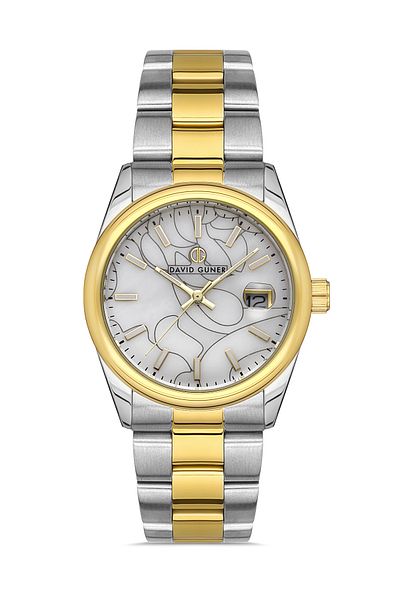 DAVID GUNER Yellow White Coated Women's Wristwatch with Calendar - Dg-8384La-D1