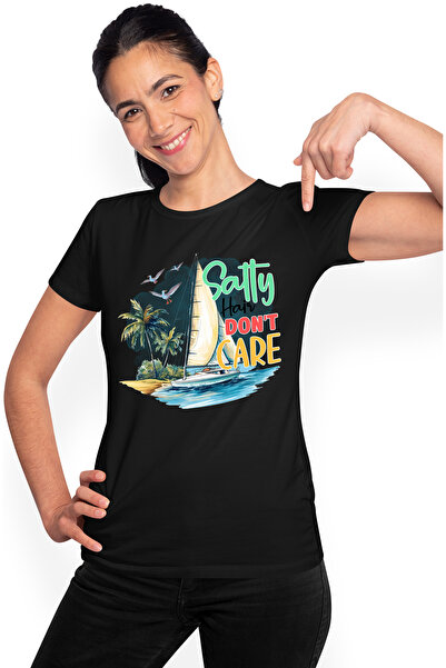 StoryGift Romania Tricou Femei cu mesajul "Salty hair don't care", vara, vaca...