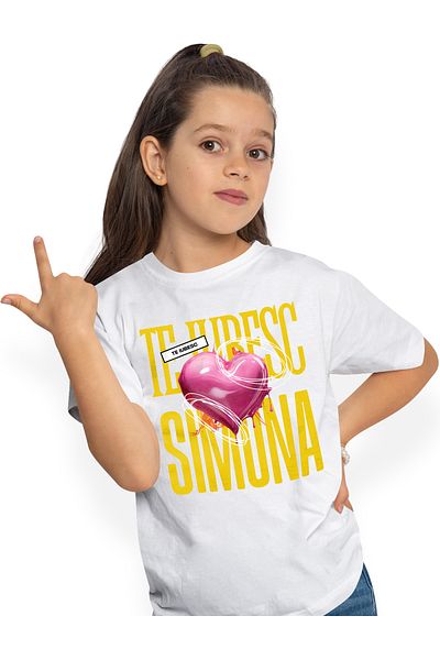 StoryGift Romania Tricou Copii Fete Te Iubesc Simona, Dragoste, Inima, Iubire, Sfantul Valentin, Dragobete,