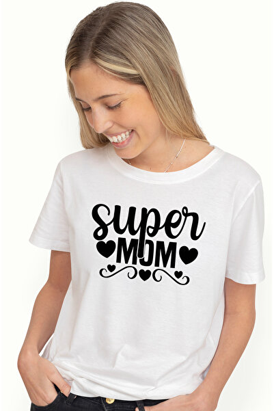 StoryGift Romania Tricou Femei pentru o mama foarte iubita de familie cu mesajul "Super mom" - ini WHT_L