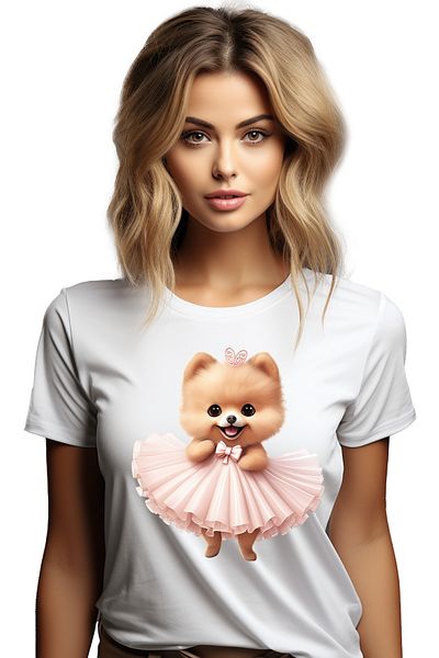 StoryGift Romania Tricou Femei cu Pomeranian dansand, caine, animal de companie, ilustratie, costu WHT_L