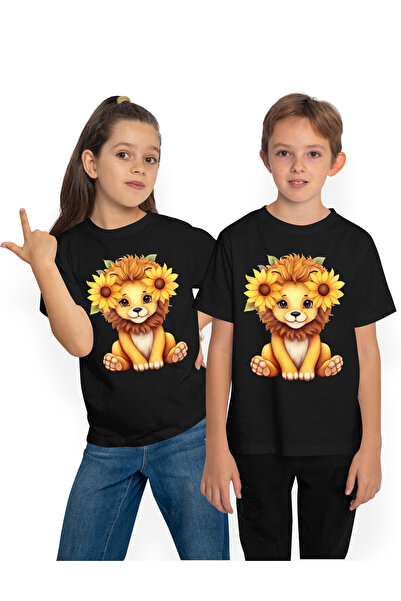 StoryGift Romania Tricou Copii Cu Un Pui De Leu Cu Flori De Floarea-soarelui ...