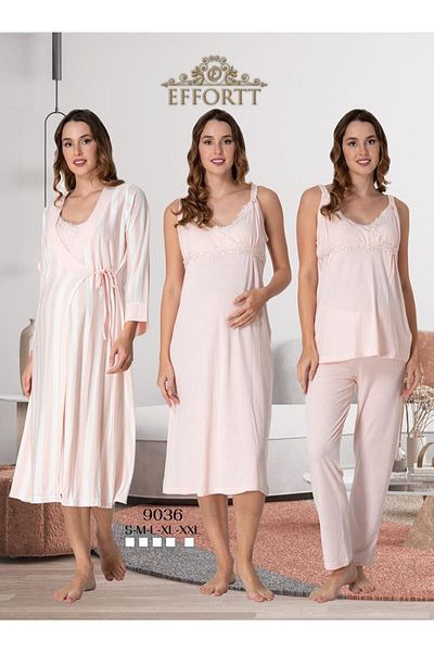 Effortt Strappy Stripe Detailed Dressing Gown Nightwear Pajamas Set