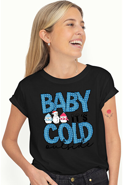 StoryGift Romania Tricou Femei cu pinguini si om de zapada cu mesajul "Baby, ...