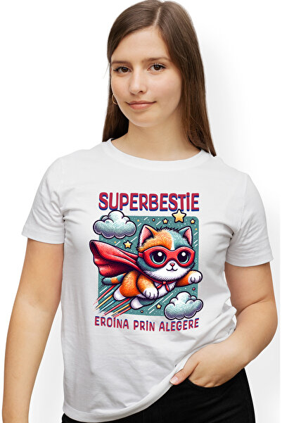 StoryGift Romania Tricou Femei Super Bestie, SuperErou, Eroina Prin Alegere, cu imprimeu pe Fata, WHT_L