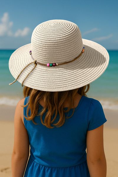 LAGRANZE Girl's 4-12 Years Old Bead Detailed Summer Straw Children's Hat