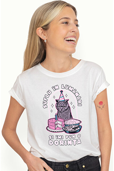 StoryGift Romania Tricou Femei Pisica suparata aniversare Suflu în lumanari s...