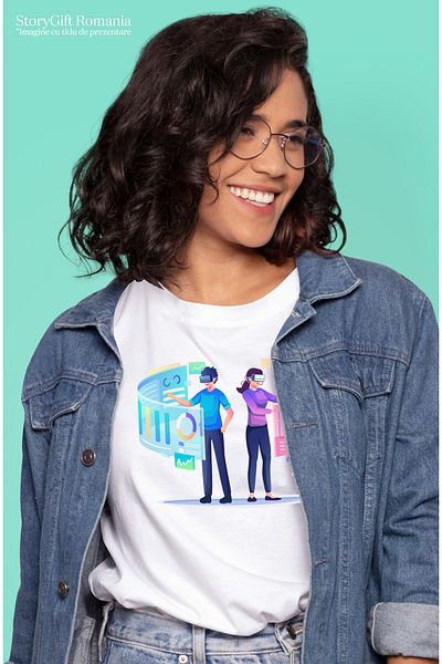 StoryGift Romania Tricou Femei Cu VR, Virtual, Ecran, Grafice, Performanta, Multicolor cu imprime WHT_L