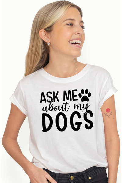 StoryGift Romania Tricou Femei cu o labuta pentru iubitorii de caini cu mesajul "Intreaba-ma despr WHT_L