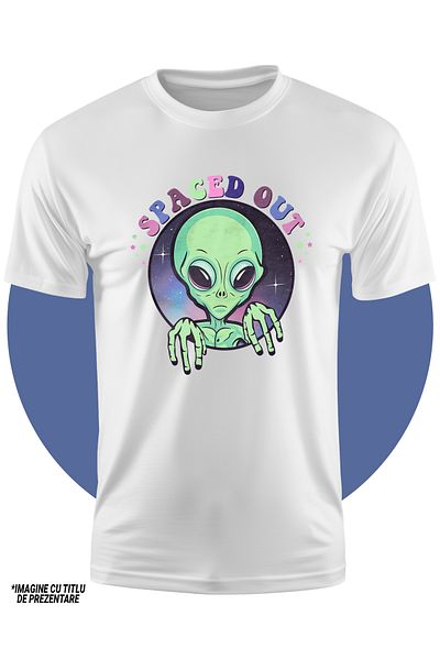 StoryGift Romania Tricou Copii Cu Un Extraterestru Verde, Ilustratie, Cerc, Galaxie, Planete, Stele, Mesajul