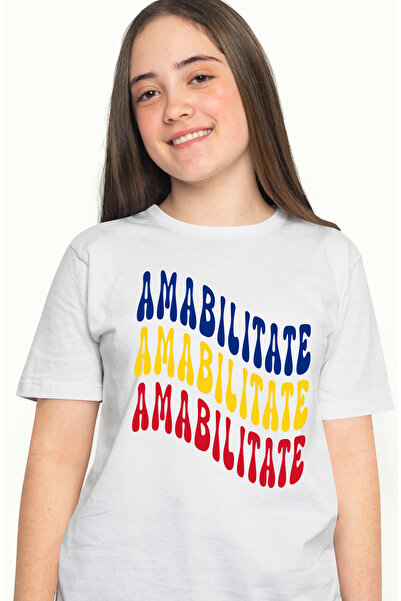 StoryGift Romania Tricou Femei Cuvantul Amabilitate, in Culorile Steagului Ro...