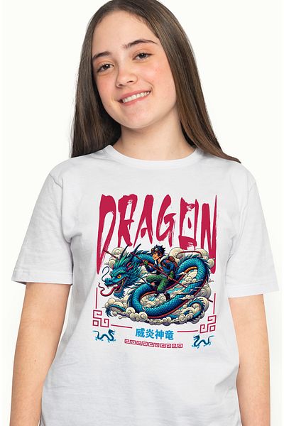 StoryGift Romania Tricou Femei Dragon Chinezesc si Copil, cu imprimeu pe Fata, 100% Bumbac, Alb, WHT_L