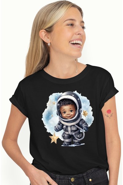 StoryGift Romania Tricou Femei cu un copil in costum de astronaut, ilustratie...