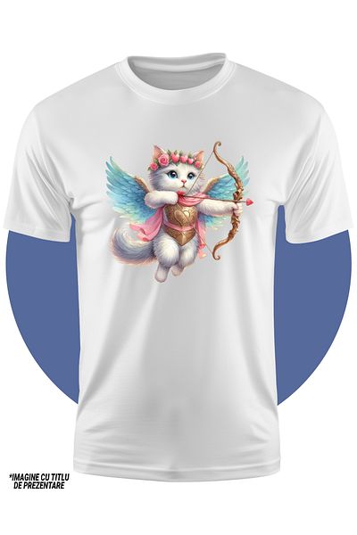 StoryGift Romania Tricou Copii Cu O Pisicuta Cupidon, Ilustratie, Aripi, Trage Cu Arcul, Indragostire, Valen