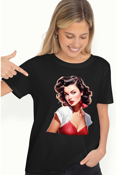 StoryGift Romania Tricou Femei cu o femeie cu parul saten, ilustratie, stil r...