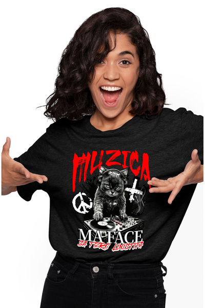 StoryGift Romania Tricou Femei pisica dj, muzica ma face s atorc linistita, iubtorii de motani cu BLK_L