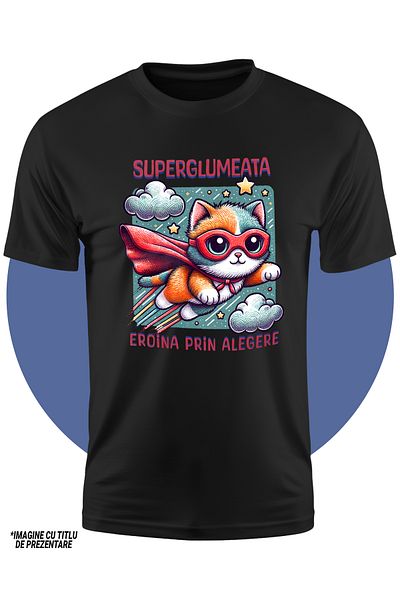 StoryGift Romania Tricou Copii Fete Super Glumeata, Supererou, Eroina Prin Alegere 100% Bumbac, Unisex, Negr