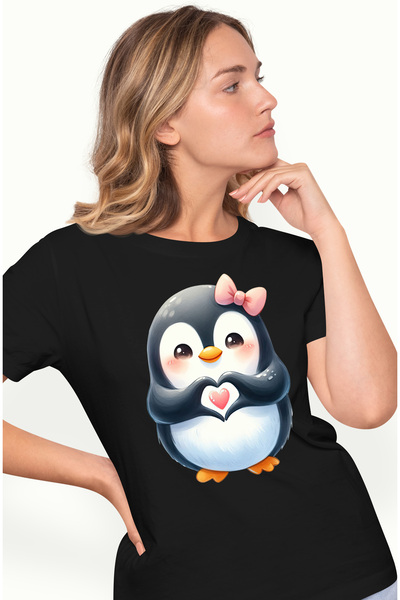 StoryGift Romania Tricou Femei cu un pinguin care face un semn in forma de in...