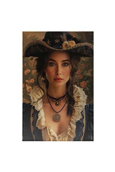 StoryGift Romania Tablou Canvas Domnita In Rochie Medievala Cu Palarie Si Par...