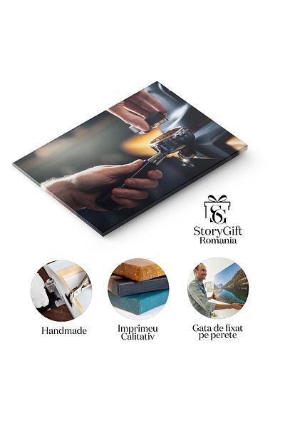 StoryGift Romania Tablou Canvas Asezarea Cafelei In Portafiltru Cu Instrument Special, Distribuitor, Distributie,