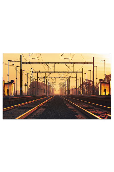 StoryGift Romania Tablou Canvas Calea Ferata La Rasarit, Statie, Platforma, Cai Ferate, Calatorie, Perspectiva, S