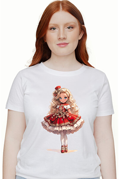 StoryGift Romania Tricou Femei cu o fetita dragalasa, rochie rosie, ilustrati...