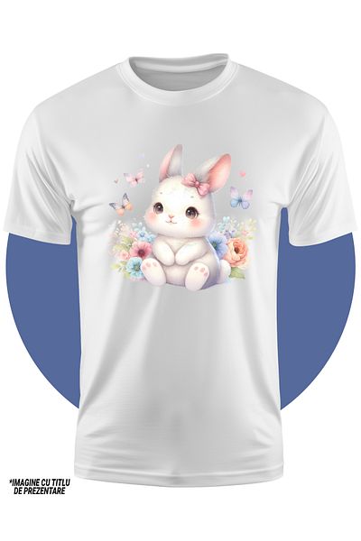 StoryGift Romania Tricou Copii Cu O Iepuroaica Vesela, Ilustratie, Fluturi, Flori, Natura, Copilarie, Micuta