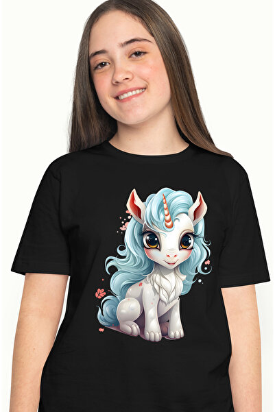 StoryGift Romania Tricou Femei cu un unicorn fericit, zambet, ilustratie, cur...