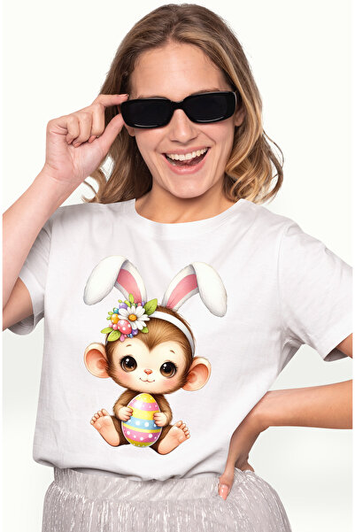 StoryGift Romania Tricou Femei cu o maimutica vesela, ilustratie, ou vopsit, ...