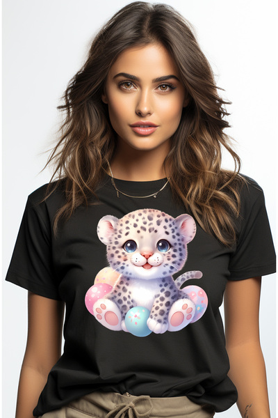 StoryGift Romania Tricou Femei cu un pui de jaguar vesel, ilustratie, oua vop...