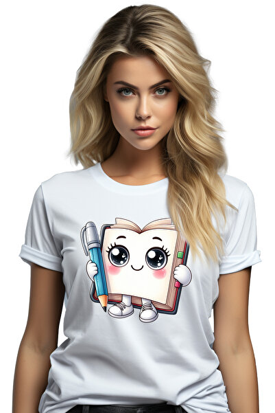 StoryGift Romania Tricou Femei cu un caiet care tine un creion in mana, ilust...