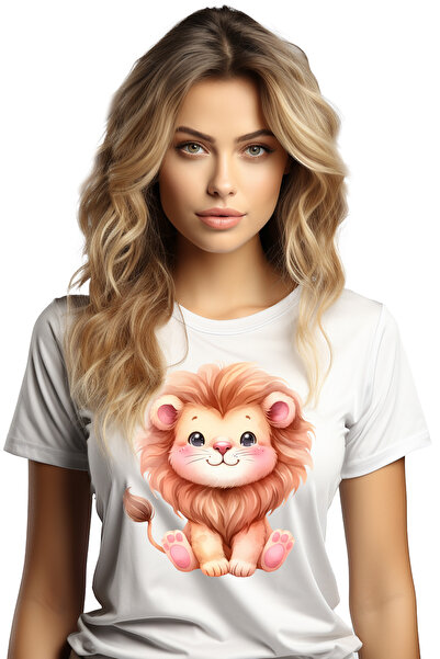 StoryGift Romania Tricou Femei cu un leu vesel, ilustratie, fericire, timid, ...