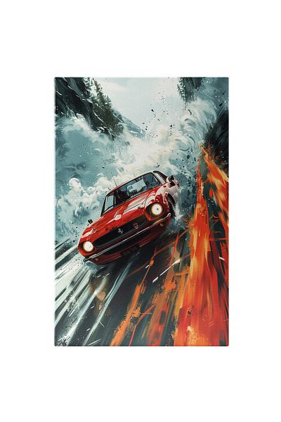 StoryGift Romania Tablou Canvas Viteza Unei Masini Ferrari Rosie Cu Farurile Aprinse Merge Pe Un Drum Cu Zapada