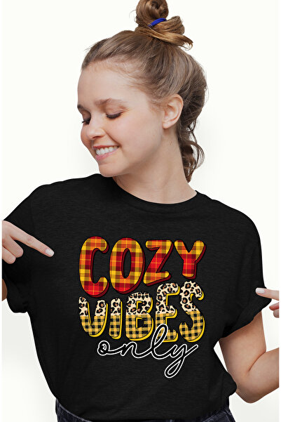 StoryGift Romania Tricou Femei cu mesajul "Cozy vibes only", toamna, ilustrat...