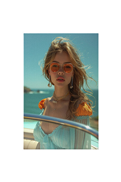 StoryGift Romania Tablou Canvas Cool Girl Fata In Rochie Albastra Cu Cercei S...