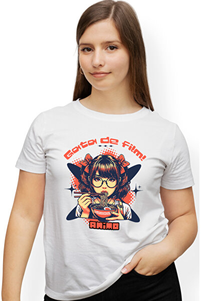 StoryGift Romania Tricou Femei Fata mancand sushi, anime, cultura asiatica cu imprimeu pe Fata, 10 WHT_M