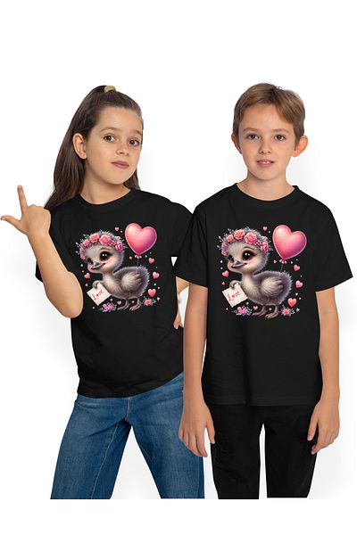 StoryGift Romania Tricou Copii Cu Un Puisor Cenusiu Care Tine O Foita Cu Mesajul "love", Ilustratie, Iubire,
