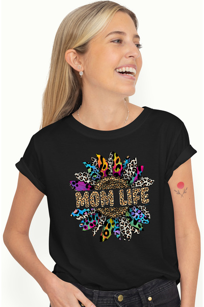 StoryGift Romania Tricou Femei cu mesajul "Momlife", ilustratie, mama, floare...