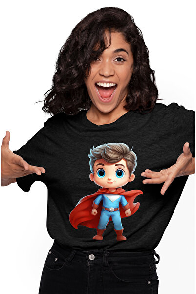 StoryGift Romania Tricou Femei cu un baiat in costum de erou, ilustratie, ves...