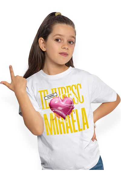 StoryGift Romania Tricou Copii Fete Te Iubesc Mihaela, Dragoste, Inima, Iubire, Sfantul Valentin, Dragobete,