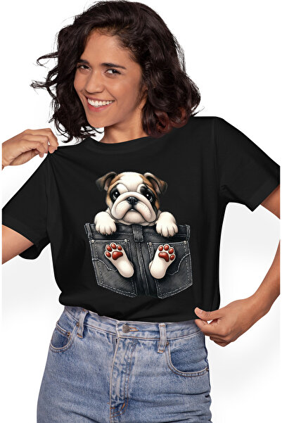 StoryGift Romania Tricou Femei cu Bulldog, caine, animal de companie, ilustra...