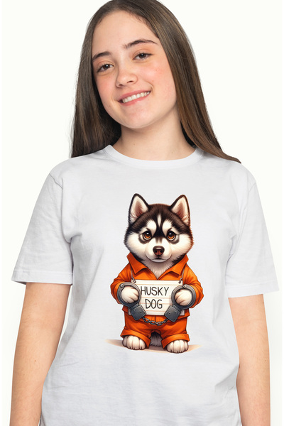 StoryGift Romania Tricou Femei cu un caine Husky la puscarie, incatusat, unif...