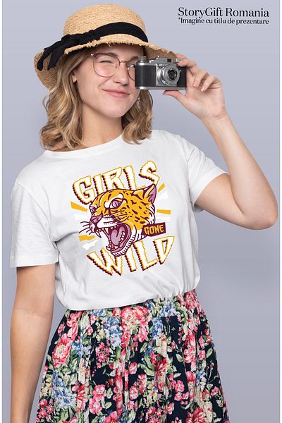 StoryGift Romania Tricou Femei Cu Text In Engleza Girls Gone wild, Tigru Urland, Fetele Devin Nebu WHT_L
