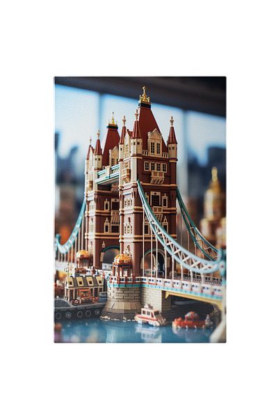 StoryGift Romania Canvas Painting: Lego Game Style Miniature Model Lighted Bridge Digital Painting