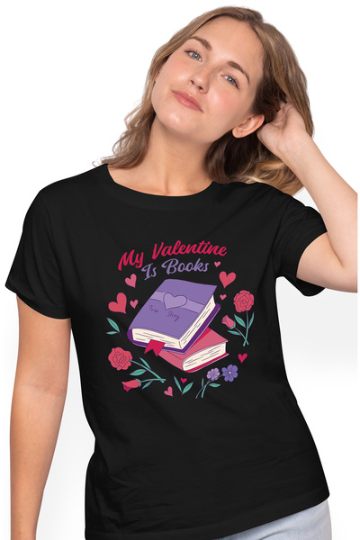 StoryGift Romania Tricou Femei My Valentine is Books, Flowers cu imprimeu pe ...