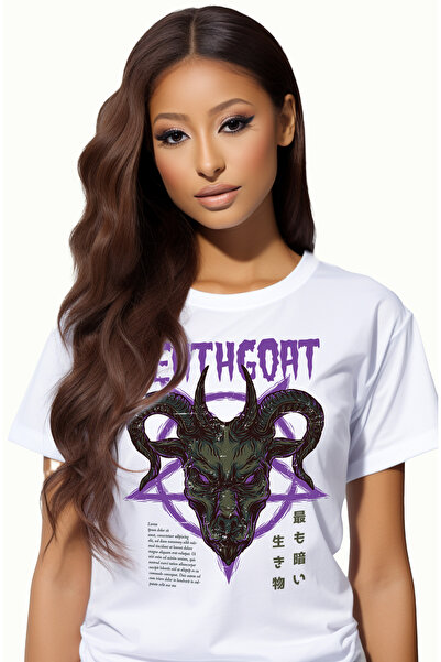 StoryGift Romania Tricou Femei Cu Cap De Capra, Semn Iluminati Mov, Text In E...