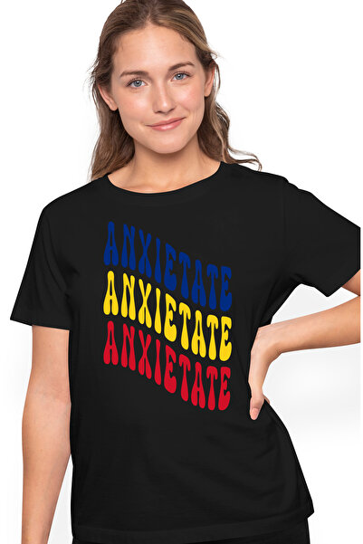 StoryGift Romania Tricou Femei Cuvantul Anxietate, in Culorile Steagului Roma...