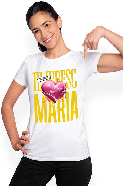 StoryGift Romania Tricou Femei Te Iubesc Maria, Dragoste, Inima, Iubire, Sfantul Valentin, Dragobe WHT_L