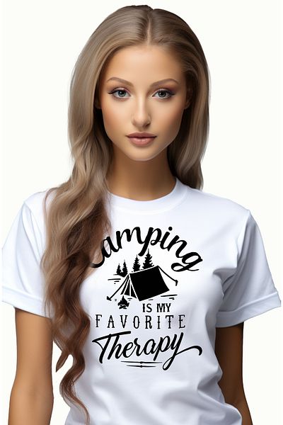 StoryGift Romania Women's T-shirt with the message "Camping is my favorite therapy" - camping is therapy WHT_M